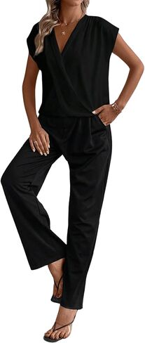 SweatyRocks Women's Cap Sleeve V Neck Wrap Top Casual Solid Pleated Pullover Blouse Shirt in Saudi Arabia