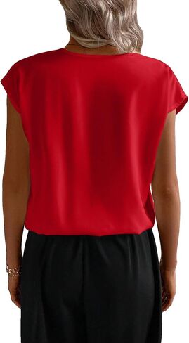 SweatyRocks Women's Cap Sleeve V Neck Wrap Top Casual Solid Pleated Pullover Blouse Shirt in Saudi Arabia