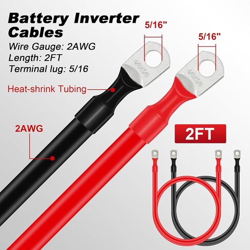 Dongjin 4 AWG Battery Inverter Cable 2FT, 4AWG Pure Copper Inverter Cables with M8 5/16'' Lugs Both Ends Power Inverter Wire Set for Automotive Solar Inverter Marine RV Car with Wrench Red and Black in Saudi Arabia