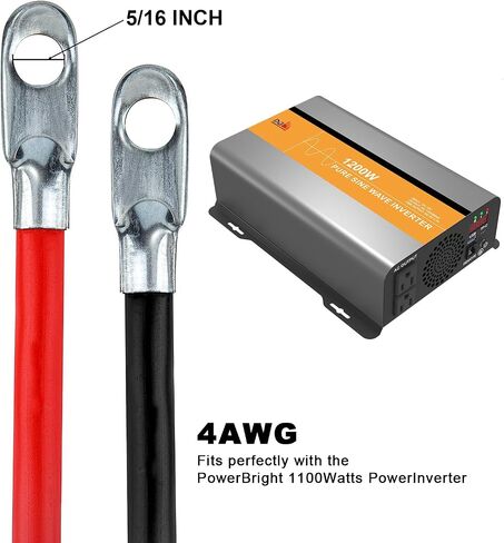 Dongjin 4 AWG Battery Inverter Cable 2FT, 4AWG Pure Copper Inverter Cables with M8 5/16'' Lugs Both Ends Power Inverter Wire Set for Automotive Solar Inverter Marine RV Car with Wrench Red and Black in Saudi Arabia