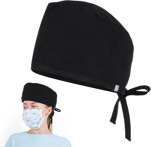 قبعة تنظيف ذات ربطة عنق سوداء، قبعة تنظيف للعمل مع عصابة رأس وربطة عنق مرنة للنساء والرجال in Kuwait