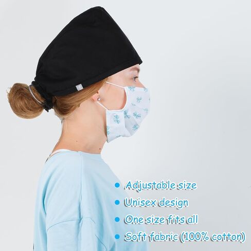 قبعة تنظيف ذات ربطة عنق سوداء، قبعة تنظيف للعمل مع عصابة رأس وربطة عنق مرنة للنساء والرجال in Kuwait