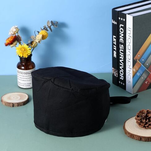 قبعة تنظيف ذات ربطة عنق سوداء، قبعة تنظيف للعمل مع عصابة رأس وربطة عنق مرنة للنساء والرجال in Kuwait