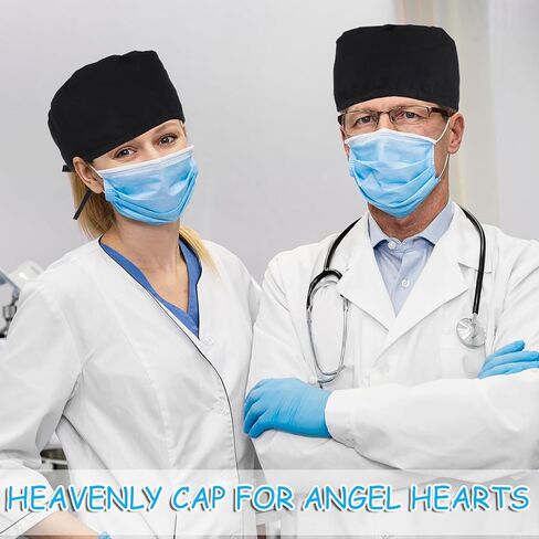 قبعة تنظيف ذات ربطة عنق سوداء، قبعة تنظيف للعمل مع عصابة رأس وربطة عنق مرنة للنساء والرجال in Kuwait