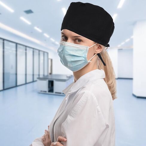 قبعة تنظيف ذات ربطة عنق سوداء، قبعة تنظيف للعمل مع عصابة رأس وربطة عنق مرنة للنساء والرجال in Kuwait