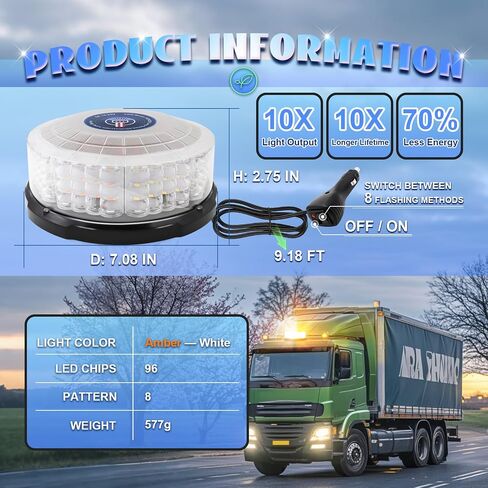 96-LED Rooftop Warning Beacon Light,7" Amber Magnetic Strobe Lights for Trucks,Emergency Flashing Lights for Vehicles,Caution Hazard Lights for 12V-24V Service Tractor Forklifts Snow Plow in Saudi Arabia