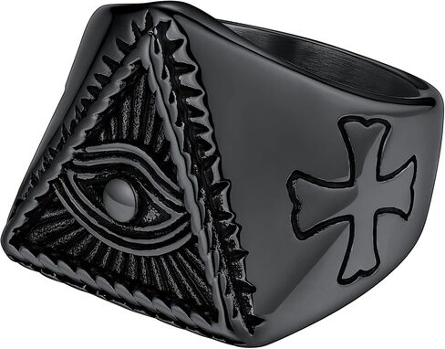 FaithHeart All Seeing Eye Rings for Men, Stainless Steel Punk Gothic Statement Rings Eye of Providence Protection Thumb Ring Mens Amulet Jewelry Size 7-14 in Saudi Arabia
