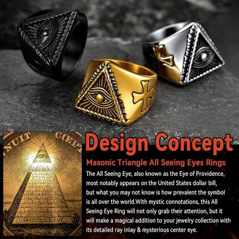 FaithHeart All Seeing Eye Rings for Men, Stainless Steel Punk Gothic Statement Rings Eye of Providence Protection Thumb Ring Mens Amulet Jewelry Size 7-14 in Saudi Arabia