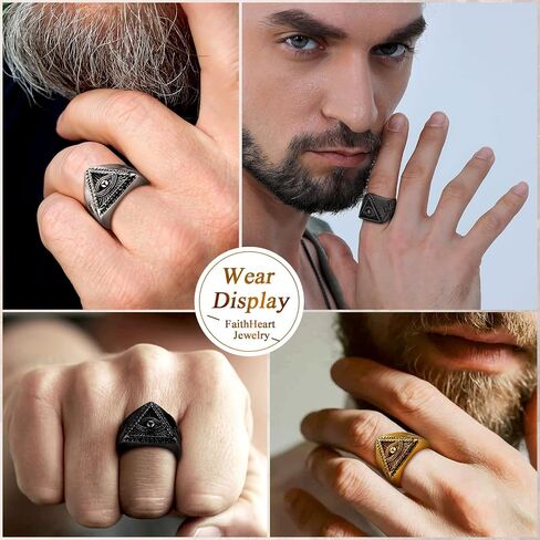 FaithHeart All Seeing Eye Rings for Men, Stainless Steel Punk Gothic Statement Rings Eye of Providence Protection Thumb Ring Mens Amulet Jewelry Size 7-14 in Saudi Arabia