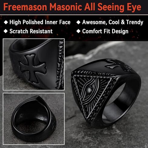 FaithHeart All Seeing Eye Rings for Men, Stainless Steel Punk Gothic Statement Rings Eye of Providence Protection Thumb Ring Mens Amulet Jewelry Size 7-14 in Saudi Arabia