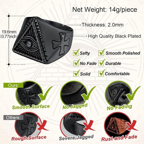 FaithHeart All Seeing Eye Rings for Men, Stainless Steel Punk Gothic Statement Rings Eye of Providence Protection Thumb Ring Mens Amulet Jewelry Size 7-14 in Saudi Arabia