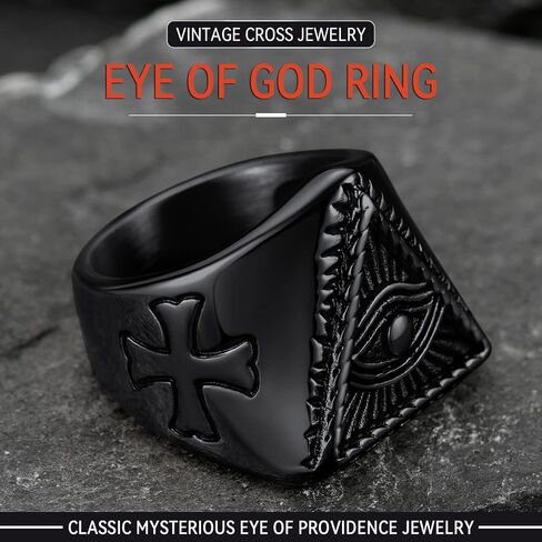 FaithHeart All Seeing Eye Rings for Men, Stainless Steel Punk Gothic Statement Rings Eye of Providence Protection Thumb Ring Mens Amulet Jewelry Size 7-14 in Saudi Arabia