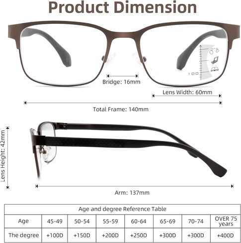 Men's Classic Progressive Multifocus Reader With Carbon Fiber Decor Temples,Blue Light Metal Multifocal Computer Readers No Line Spring Hinge 3.0 in Kuwait