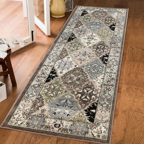 Superior Indoor Runner Rug, Jute Backed, Modern Rugs for Entryway, Hallway, Kitchen, Office, Bedroom, Living/Dining Room, Nursery, Artistic Neutral Damask, Paloma Collection, 2' 7" x 10', Chocolate in Saudi Arabia