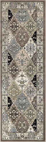 Superior Indoor Runner Rug, Jute Backed, Modern Rugs for Entryway, Hallway, Kitchen, Office, Bedroom, Living/Dining Room, Nursery, Artistic Neutral Damask, Paloma Collection, 2' 7" x 10', Chocolate in Saudi Arabia