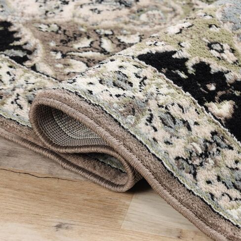Superior Indoor Runner Rug, Jute Backed, Modern Rugs for Entryway, Hallway, Kitchen, Office, Bedroom, Living/Dining Room, Nursery, Artistic Neutral Damask, Paloma Collection, 2' 7" x 10', Chocolate in Saudi Arabia