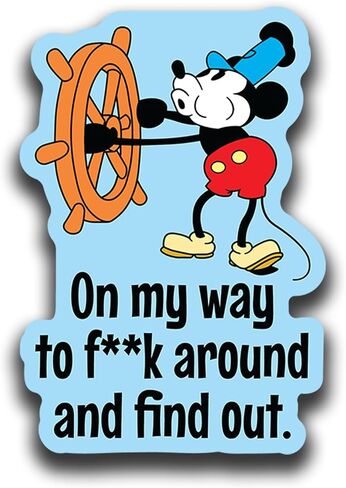 Steamboat Willie Mickey Mouse Sticker Decal | Funny Sarcastic Adult Humor | 10 Variations with Hilarious Sayings | 5" Sticker for Laptops, Cars, Water Bottles | Regrets & Sarcasm (OTWWMSSD-3) in Kuwait