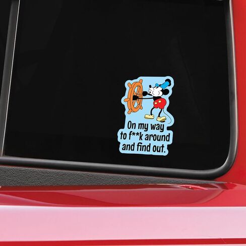 Steamboat Willie Mickey Mouse Sticker Decal | Funny Sarcastic Adult Humor | 10 Variations with Hilarious Sayings | 5" Sticker for Laptops, Cars, Water Bottles | Regrets & Sarcasm (OTWWMSSD-3) in Kuwait