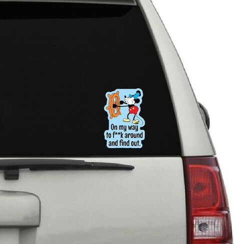 Steamboat Willie Mickey Mouse Sticker Decal | Funny Sarcastic Adult Humor | 10 Variations with Hilarious Sayings | 5" Sticker for Laptops, Cars, Water Bottles | Regrets & Sarcasm (OTWWMSSD-3) in Kuwait