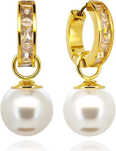 Gold Plated Large Pearl Stud Earrings for Charm Women with Dangle Drop Lightweight Dainty Fashion Designer Style, Hypoallergenic 925 Sterling Silver Stud, Gift Jewelry for Girls Looks Luxury! in Saudi Arabia