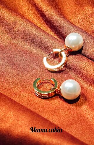Gold Plated Large Pearl Stud Earrings for Charm Women with Dangle Drop Lightweight Dainty Fashion Designer Style, Hypoallergenic 925 Sterling Silver Stud, Gift Jewelry for Girls Looks Luxury! in Saudi Arabia
