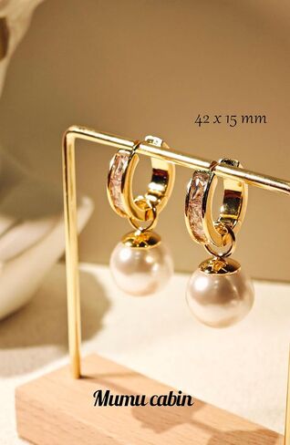 Gold Plated Large Pearl Stud Earrings for Charm Women with Dangle Drop Lightweight Dainty Fashion Designer Style, Hypoallergenic 925 Sterling Silver Stud, Gift Jewelry for Girls Looks Luxury! in Saudi Arabia