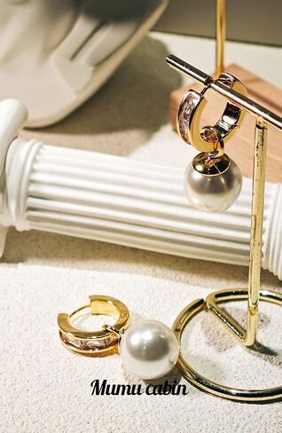 Gold Plated Large Pearl Stud Earrings for Charm Women with Dangle Drop Lightweight Dainty Fashion Designer Style, Hypoallergenic 925 Sterling Silver Stud, Gift Jewelry for Girls Looks Luxury! in Saudi Arabia