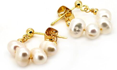 Gold Plated Large Pearl Stud Earrings for Charm Women with Dangle Drop Lightweight Dainty Fashion Designer Style, Hypoallergenic 925 Sterling Silver Stud, Gift Jewelry for Girls Looks Luxury! in Saudi Arabia