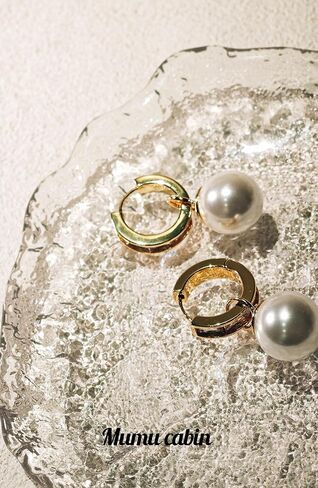 Gold Plated Large Pearl Stud Earrings for Charm Women with Dangle Drop Lightweight Dainty Fashion Designer Style, Hypoallergenic 925 Sterling Silver Stud, Gift Jewelry for Girls Looks Luxury! in Saudi Arabia