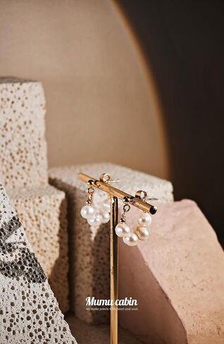 Gold Plated Large Pearl Stud Earrings for Charm Women with Dangle Drop Lightweight Dainty Fashion Designer Style, Hypoallergenic 925 Sterling Silver Stud, Gift Jewelry for Girls Looks Luxury! in Saudi Arabia