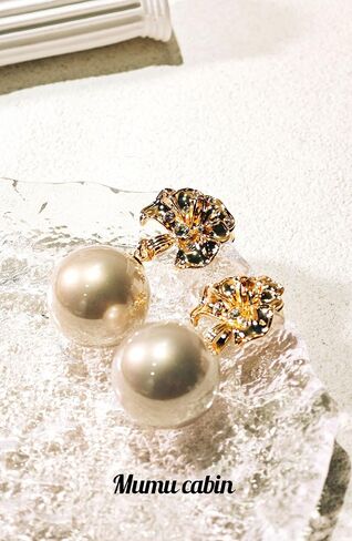 Gold Plated Large Pearl Stud Earrings for Charm Women with Dangle Drop Lightweight Dainty Fashion Designer Style, Hypoallergenic 925 Sterling Silver Stud, Gift Jewelry for Girls Looks Luxury! in Saudi Arabia