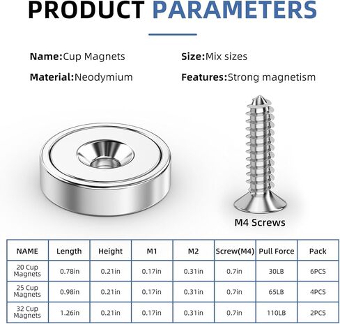 عبوتان من مغناطيسات كأس النيوديميوم، 110 رطل + مغناطيسات كأس الأرض النادرة مع فتحة ومسامير شديدة التحمل، مغناطيس مقاوم للماء على شكل قرص كبير مع فتحة للتركيب على الحائط، والباب، ومكان العمل، وفي الهواء الطلق in Kuwait