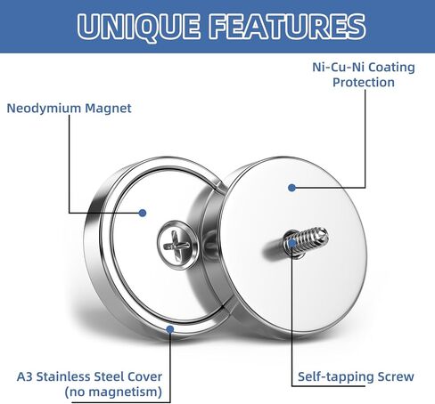 عبوتان من مغناطيسات كأس النيوديميوم، 110 رطل + مغناطيسات كأس الأرض النادرة مع فتحة ومسامير شديدة التحمل، مغناطيس مقاوم للماء على شكل قرص كبير مع فتحة للتركيب على الحائط، والباب، ومكان العمل، وفي الهواء الطلق in Kuwait