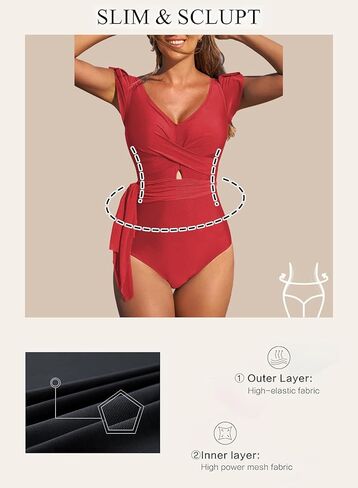 Aleumdr Women's One Piece Skirt Swimsuit Ruffle Tummy Control Swimdress V Neck Wrap Split Hem Swim Dresses in Kuwait