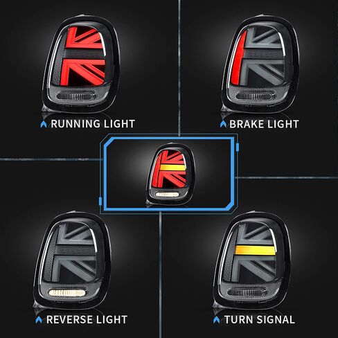 مصابيح خلفية LED من VLAND متوافقة مع BMW Mini Cooper F55 F56 F57 2014-2021، مجموعة المصابيح الخلفية Union Jack مع إشارة الانعطاف الخلفية، أزواج جانبية L+R (عدسة دخان بإطار ملون) in Kuwait