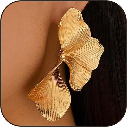 أقراط ذهبية على شكل زهرة للنساء أقراط متدلية كبيرة على شكل زهرة بوهو أقراط بتلات الزهور أقراط متدلية على شكل زهرة مبالغ فيها هدايا مجوهرات خفيفة الوزن in Kuwait