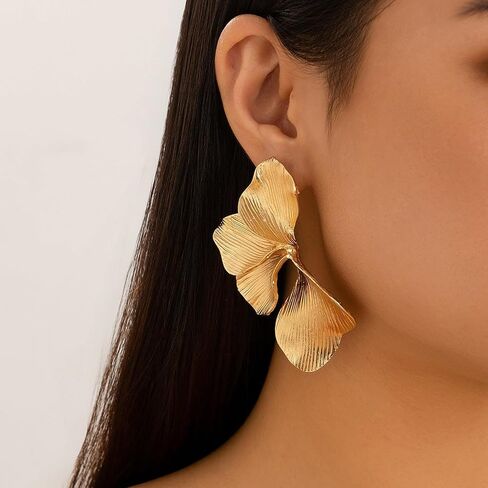 أقراط ذهبية على شكل زهرة للنساء أقراط متدلية كبيرة على شكل زهرة بوهو أقراط بتلات الزهور أقراط متدلية على شكل زهرة مبالغ فيها هدايا مجوهرات خفيفة الوزن in Kuwait