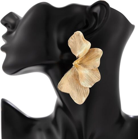 أقراط ذهبية على شكل زهرة للنساء أقراط متدلية كبيرة على شكل زهرة بوهو أقراط بتلات الزهور أقراط متدلية على شكل زهرة مبالغ فيها هدايا مجوهرات خفيفة الوزن in Kuwait