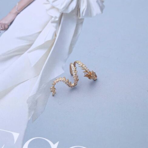 Gothic Dragon Ear Cuff Earrings Gold Dragon Cuff Wrap Earrings Crystal Dragon Earring Dragon Crawler Cuff Earrings Cz Dragon Cartilage Cuff Earrings Jewelry For Women(Gold Left) in Kuwait