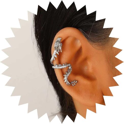 Gothic Dragon Ear Cuff Earrings Gold Dragon Cuff Wrap Earrings Crystal Dragon Earring Dragon Crawler Cuff Earrings Cz Dragon Cartilage Cuff Earrings Jewelry For Women(Gold Left) in Kuwait