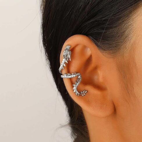 Gothic Dragon Ear Cuff Earrings Gold Dragon Cuff Wrap Earrings Crystal Dragon Earring Dragon Crawler Cuff Earrings Cz Dragon Cartilage Cuff Earrings Jewelry For Women(Gold Left) in Kuwait