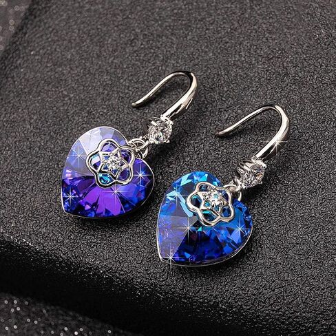 Austrian Crystal Hollow Heart Drop Dangle Earrings for Women Fashion 14K Gold Plated Hypoallergenic Jewelry in Kuwait