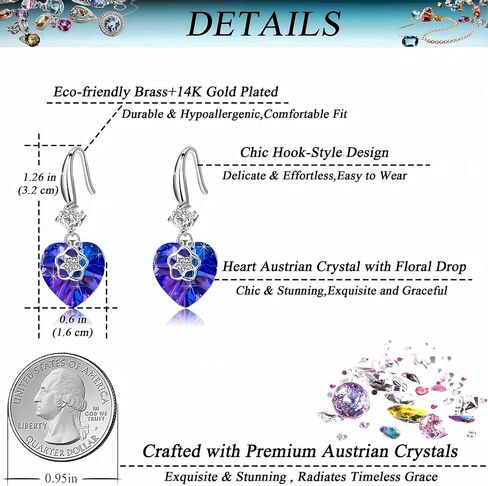 Austrian Crystal Hollow Heart Drop Dangle Earrings for Women Fashion 14K Gold Plated Hypoallergenic Jewelry in Kuwait