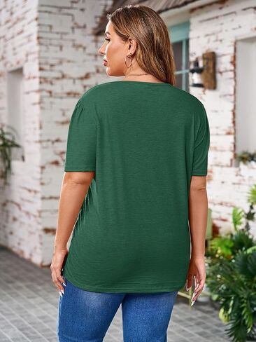 TAKEYAL Plus Size Tops for Women Puff Sleeve Pleated Front Shirts Casual Tunic Tops Crewneck Summer Blouse 1XL-5XL in Saudi Arabia
