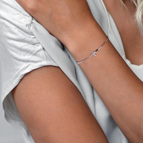 18K Gold Plated Sideways Cross Bracelets for Women Adjustable Stainless Steel Small Cross Chain Charm Faith Jewelry Religious Minimalist Gift in Saudi Arabia