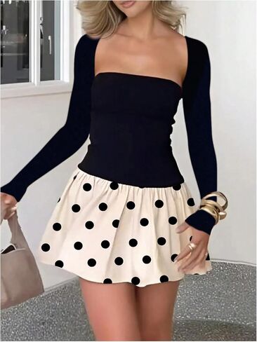 Milumia Women's Square Neck Long Sleeve Short Dresses Strapless Tube Dress with Shrug in Saudi Arabia