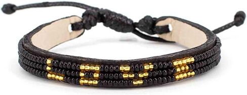 Ubuntu Life Skinny Love Beaded Leather Bracelet – Handmade Glass Bead Bracelet with Slide Closure and Genuine Leather, Stackable Bohemian Bracelets for Women and Men in Saudi Arabia
