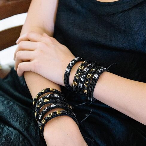 Ubuntu Life Skinny Love Beaded Leather Bracelet – Handmade Glass Bead Bracelet with Slide Closure and Genuine Leather, Stackable Bohemian Bracelets for Women and Men in Saudi Arabia