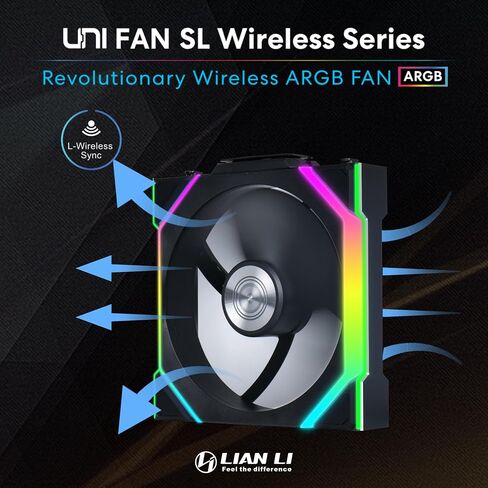 Lian Li UNI Fan SL-Wireless 120 - Single Pack, Performance-Oriented Fan ARGB Fan Without Wireless Connector, Daisy-Chain Design, Customizable Lighting Effects, Low-Noise - Black (12SL1W1B) in Saudi Arabia