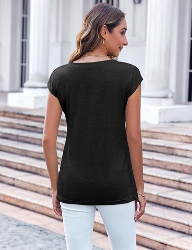 Zeagoo Womens 3 Pack Cap Sleeve T Shirts V Neck Basic Tees Tops with Pocket Fashion Trendy Casual Summer Outfits Clothes 2025 in Saudi Arabia